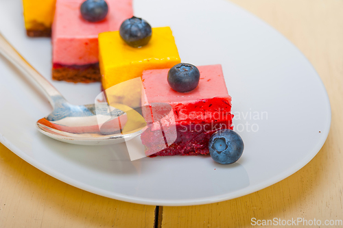 Image of strawberry and mango mousse dessert cake