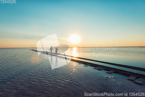 Image of Beauty sunset on salty lake