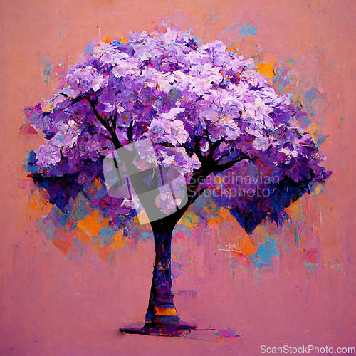 Image of Watercolor tree. Blossoming lilac. Digital generated illustratio