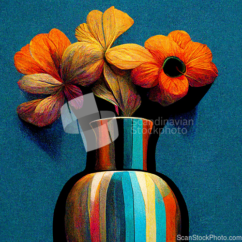 Image of Vase with spring multicolor flowers bouquet. 