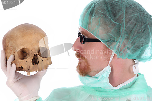 Image of surgeon with skull