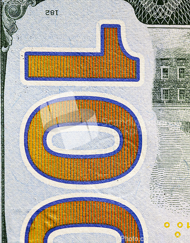 Image of individual elements of American money close-up, details of cash, dollars in large denominations