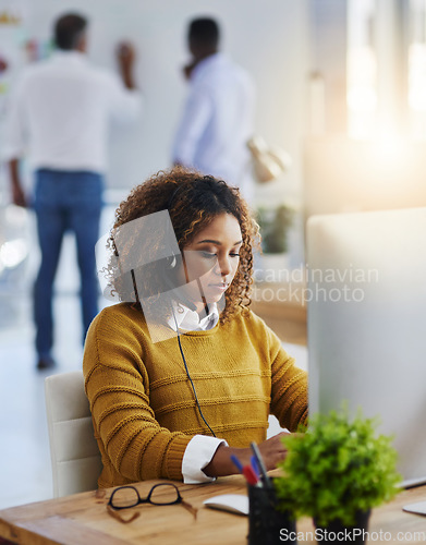 Image of Virtual assistant, crm or woman typing in call center consulting online at customer services help desk. Chat, computer or biracial girl consultant in telemarketing or telecom company agency in office