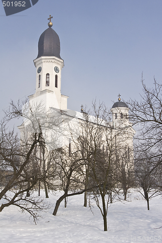 Image of view of traditional orthodox christian church mid winter