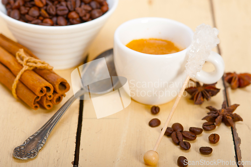 Image of espresso coffee with sugar and spice