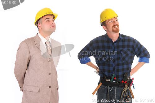 Image of construction worker and architect 