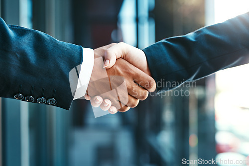 Image of Handshake, business people and partnership, agreement and support with networking, welcome and introduction. Hiring, recruitment and promotion with corporate team shaking hands and collaboration