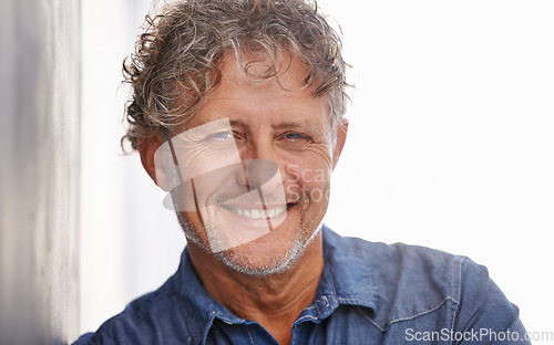 Image of Face portrait, smile and business man in office with pride for career, job or occupation. Entrepreneur, professional and mature male employee, boss and confident person from Australia in mockup.