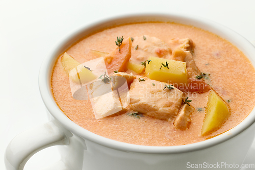 Image of close up of salmon soup