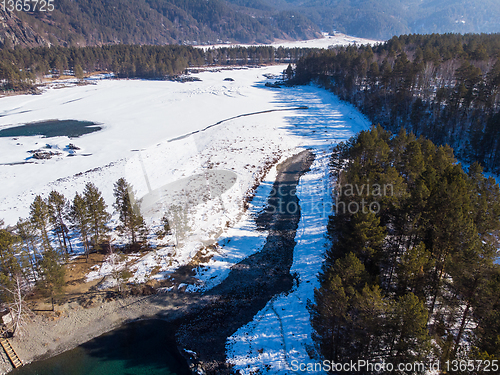 Image of Aerial view of winter blue lakes