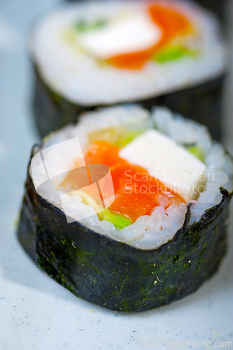 Image of fresh sushi choice combination assortment selection