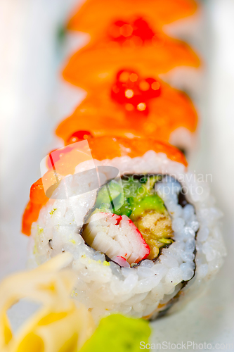 Image of fresh sushi choice combination assortment selection