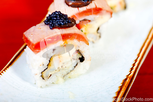 Image of fresh sushi choice combination assortment selection