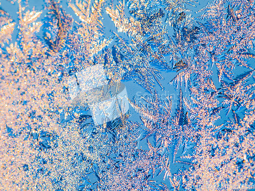 Image of Pattern, winter and frozen snow art for christmas, holiday or season with mock up space. Abstract, texture and ice, frost and silver crystal for cold weather creative or artistic effect with mockup