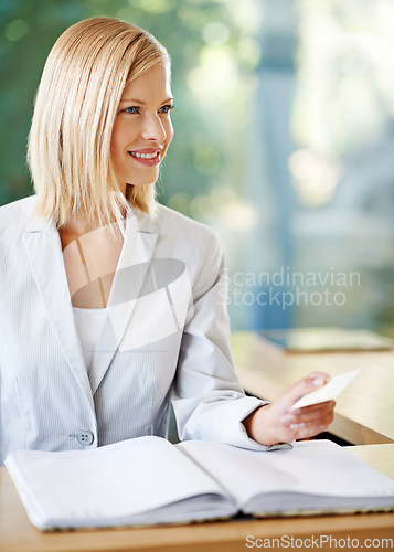 Image of Smile, shopping and woman with credit card at reception in shop or retail store. Happy, female person and plastic money for financial purchase, customer payment and transaction in boutique or mall.