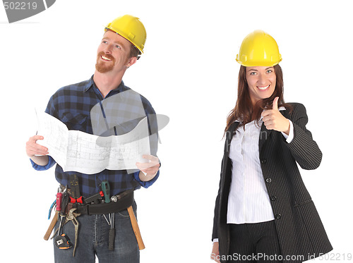 Image of businesswoman and construction worker