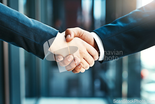 Image of Handshake, business people and collaboration, agreement and support with networking, welcome and introduction. Hiring, recruitment and promotion with corporate team shaking hands and partnership