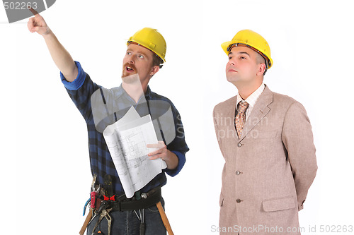 Image of construction worker and architect 