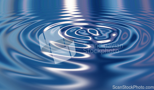 Image of 3D liquid ripples or VFX blue shiny waves substance with a metallic reflection on surface. Texture, movement and motion in a futuristic pool with glowing water for a vaporwave aesthetic background