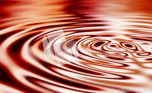 Image of 3D liquid ripples or CGI orange waves with a metallic reflection and circular lines surface. Texture, movement and motion in a futuristic pool with glowing water for a digital background or art deco