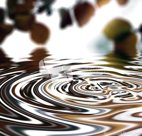 Image of Waves, ripple and nature with water drop pattern with mockup for 3d, digital or texture. Environment, design and futuristic with liquid in background for abstract, sustainability and art deco graphic