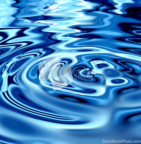 Image of Waves, ripple and blue with water pattern with mockup for 3d, digital and texture. Environment, reflection and futuristic with liquid in background for abstract, sustainability and art deco