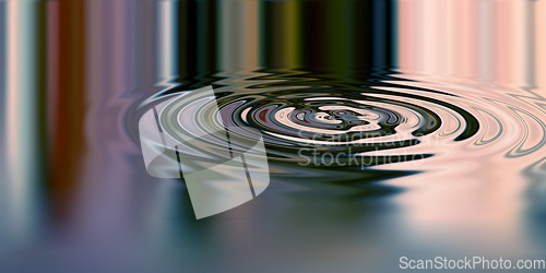 Image of Waves, ripple and design with water drop pattern with mockup for 3d, digital and texture. Environment, reflection and futuristic with liquid in background for abstract, sustainability and art deco