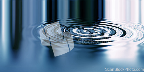 Image of Waves, ripple and design with water drop pattern with mockup for 3d, digital and texture. Environment, reflection and futuristic with liquid in background for abstract, sustainability and art deco