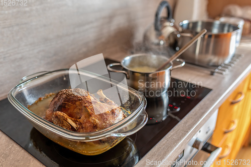 Image of roast duck in the oven