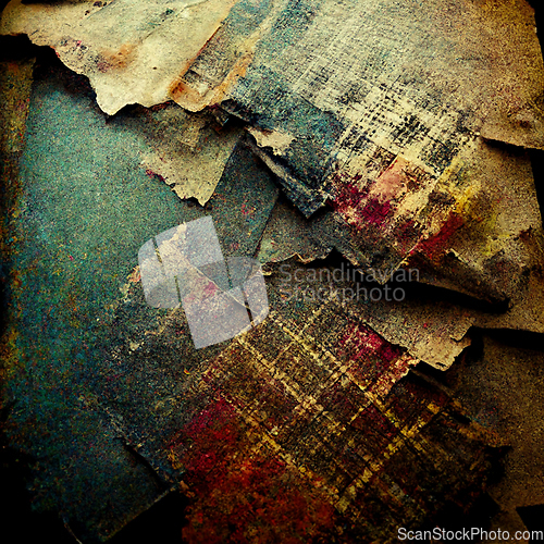 Image of Abstract grunge overlay texture of canvas, leather and paper clo