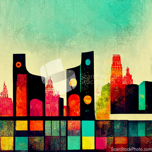 Image of Abstract buildings in city on watercolor painting. City on digit