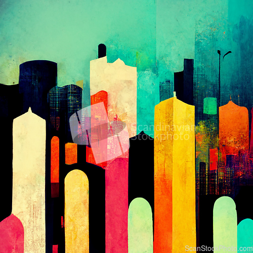 Image of Abstract buildings in city on watercolor painting. City on digit