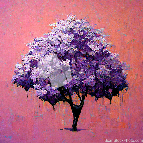 Image of Watercolor tree. Blossoming lilac. Digital generated illustratio