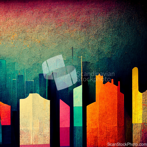 Image of Abstract buildings in city on watercolor painting. City on digit