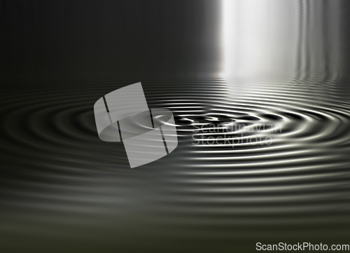 Image of Waves, ripple and black with water drop pattern with mockup for 3d, digital and texture. Environment, design and futuristic with liquid in background for abstract, sustainability and art deco