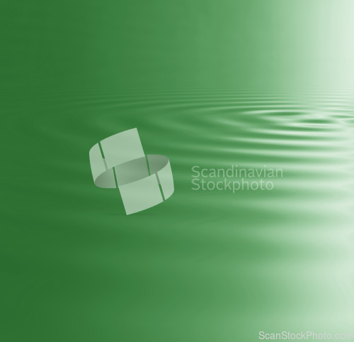 Image of Waves, ripple and green with water drop pattern with mockup for 3d, digital and texture. Environment, design and futuristic with liquid in background for abstract, sustainability and art deco graphic