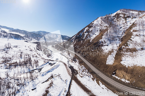 Image of Aerial view of a winter road