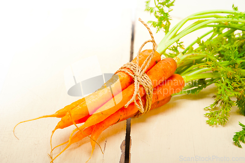 Image of baby carrots bunch tied with rope