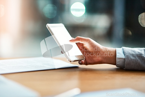 Image of Phone screen, space and man hands for business communication, mobile app and website or search mockup at night. Cellphone, mobile app and corporate person with connection, networking and chat mock up