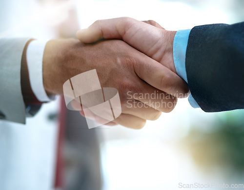 Image of Deal, handshake and business people for b2b partnership, welcome or hiring success. Thank you, shaking hands and person team in recruitment agreement, promotion or onboarding, negotiation or strategy