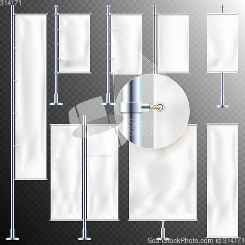 Image of Set of 8 White textile banner and flags. EPS 10