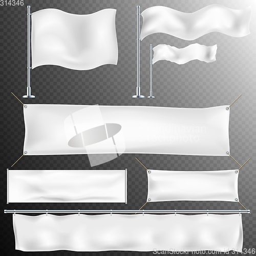 Image of Set of 8 White textile banner and flags. EPS 10