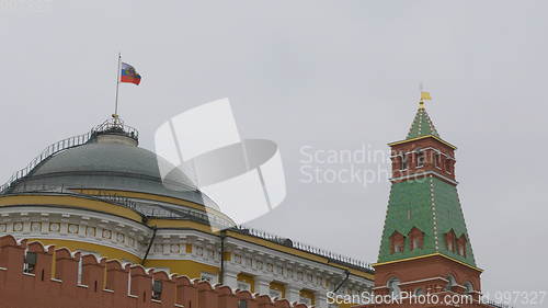 Image of Kremlin Moscow Dome of Senate building Russian Flag tower