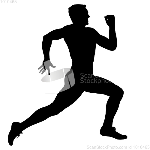 Image of Black Silhouettes Runners sprint men on white background