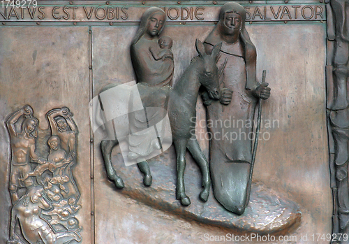 Image of Flight to Egypt, Door of the basilica of the Annunciation, Nazareth