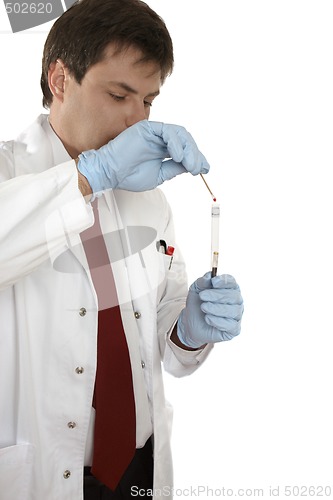 Image of Crime Scene investigator testing a swab for blood