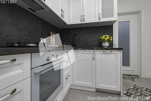 Image of Luxury well designed modern black and white kitchen