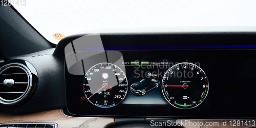 Image of Close up modern car dashboard. Shallow dof