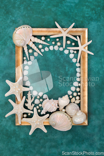 Image of Seashell and Pearl Summer Background Border