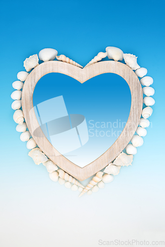 Image of Beautiful Seashell Heart Shape Wooden Frame 